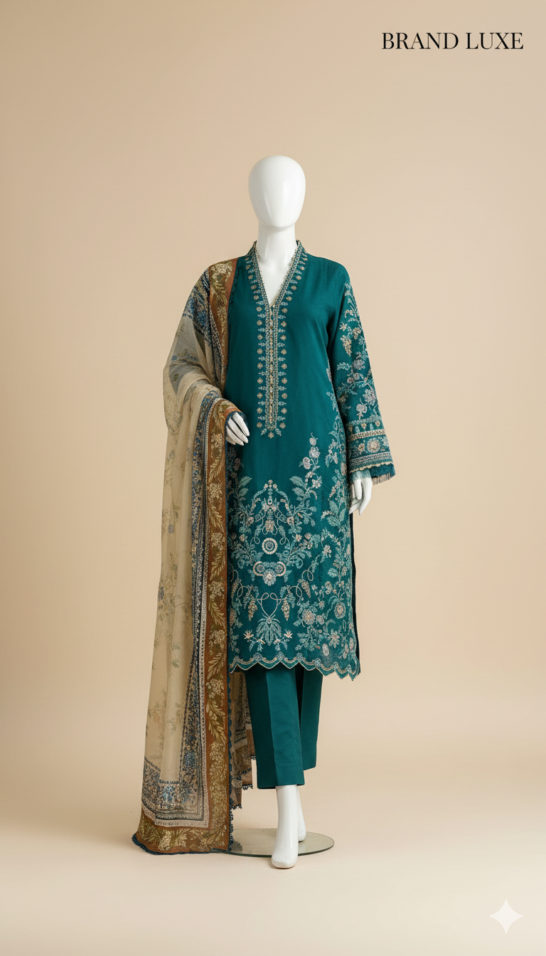 Ikhwan Replica – Dhanak Hit Codes | Pure Dhanak 3-Piece Embroidered Winter Suit | Wool Shawl Collection