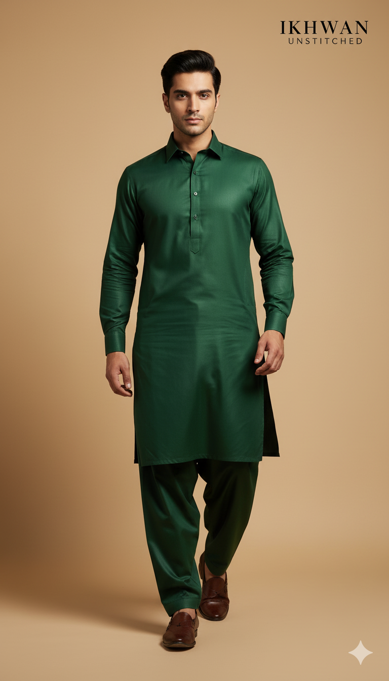 Wash & Wear Boski – Forest Green Color | Premium Four Season Fabric (4 Meters) | Gents Collection | 100% Guaranteed Fabric