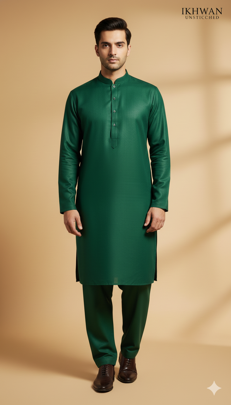 Wash & Wear Boski – Forest Green Color | Premium Four Season Fabric (4 Meters) | Gents Collection | 100% Guaranteed Fabric