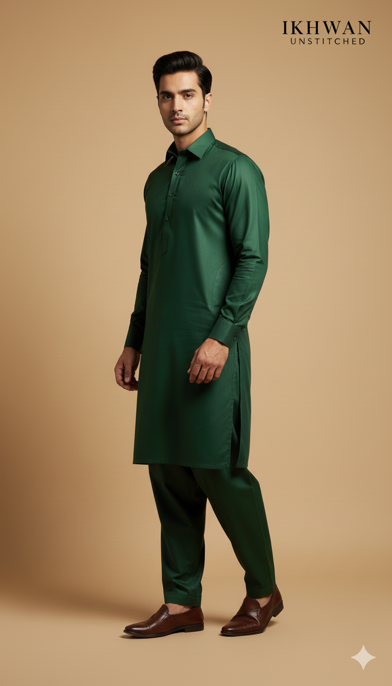 Wash & Wear Boski – Forest Green Color | Premium Four Season Fabric (4 Meters) | Gents Collection | 100% Guaranteed Fabric