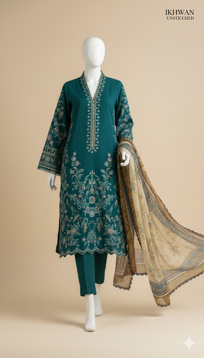 Ikhwan Replica – Dhanak Hit Codes | Pure Dhanak 3-Piece Embroidered Winter Suit | Wool Shawl Collection
