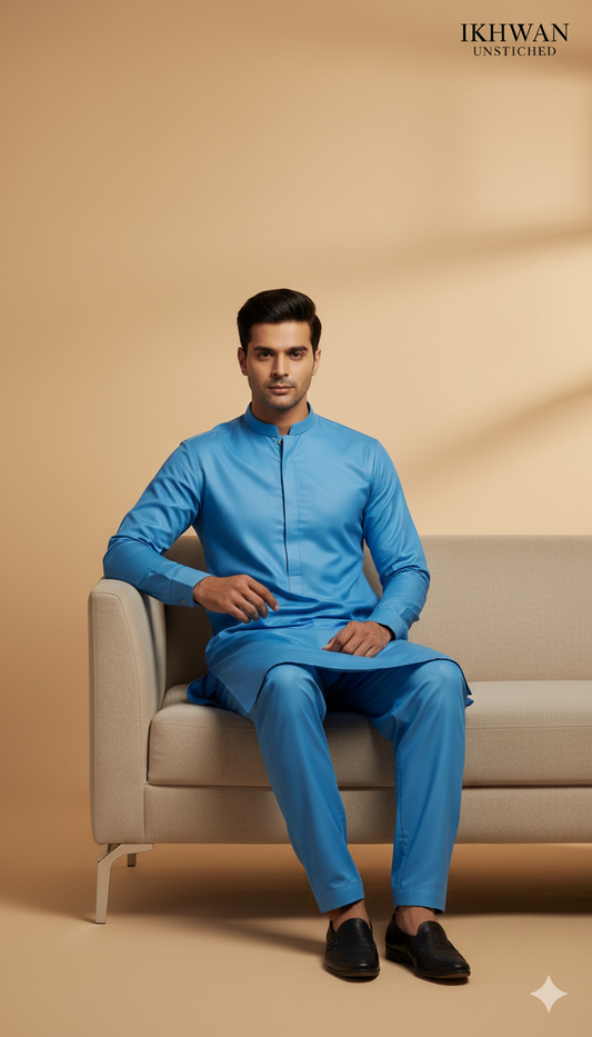 Wash & Wear Boski – Sky Blue Color | Premium Four Season Fabric (4 Meters) | Gents Collection | 100% Guaranteed Fabric