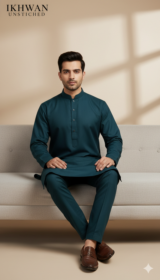 Premium Merino Wool Blend Fabric (4 Meters) | Dark Zinc Color | Winter Wear with Liquid Ammonia Finish