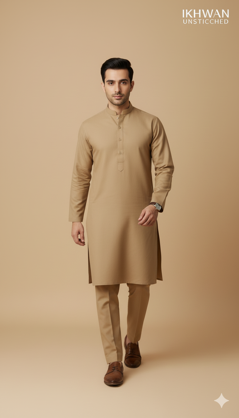 Premium Merino Wool Blend Fabric (4 Meters) | French Beige Color | Winter Wear with Liquid Ammonia Finish