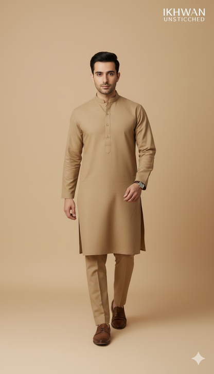 Premium Merino Wool Blend Fabric (4 Meters) | French Beige Color | Winter Wear with Liquid Ammonia Finish