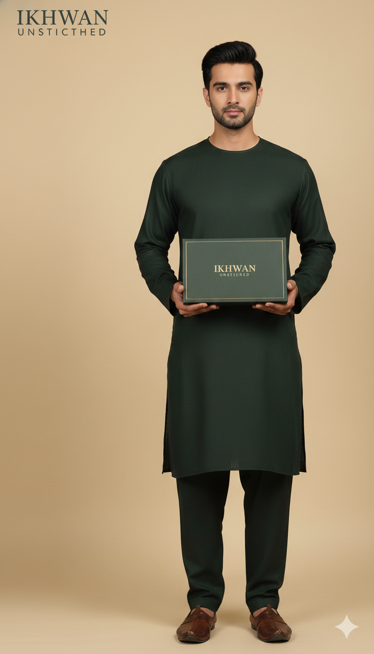 Premium Merino Wool Blend Fabric (4 Meters) | Dark Green Color | Winter Wear with Liquid Ammonia Finish