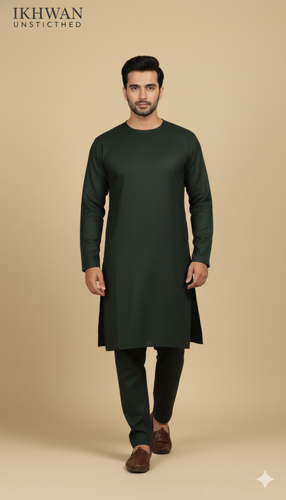 Premium Merino Wool Blend Fabric (4 Meters) | Dark Green Color | Winter Wear with Liquid Ammonia Finish