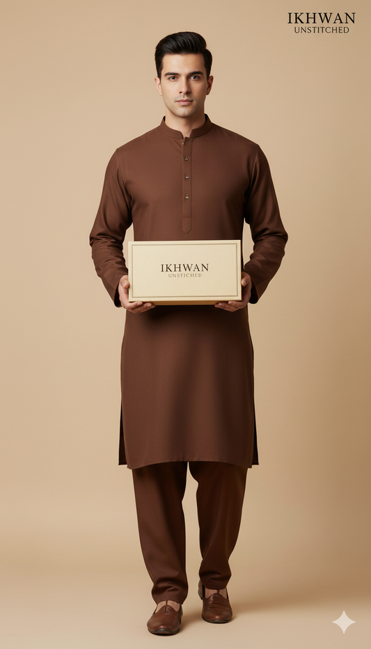 Premium Merino Wool Blend Fabric (4 Meters) | Wooden Color | Winter Wear with Liquid Ammonia Finish