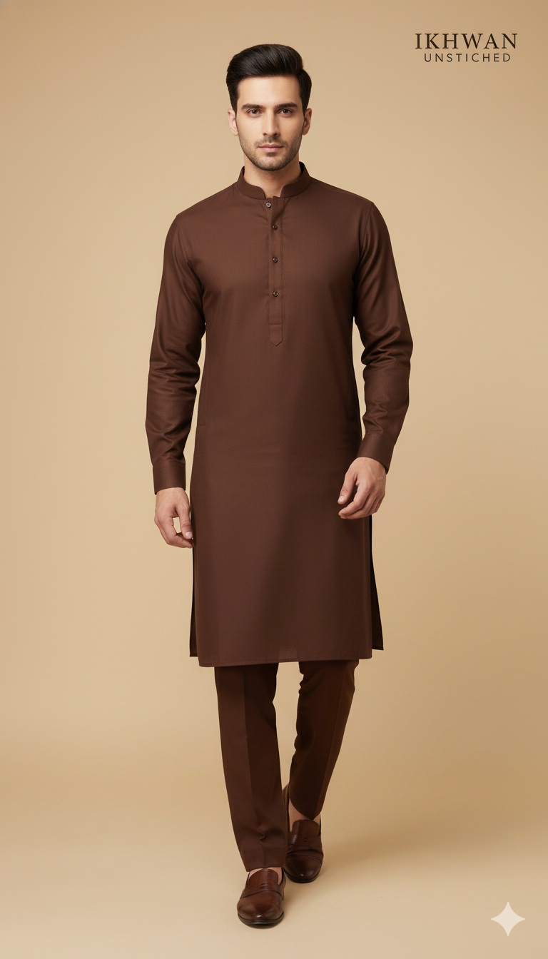 Premium Merino Wool Blend Fabric (4 Meters) | Wooden Color | Winter Wear with Liquid Ammonia Finish