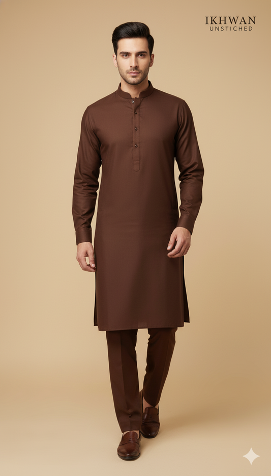 Premium Merino Wool Blend Fabric (4 Meters) | Wooden Color | Winter Wear with Liquid Ammonia Finish