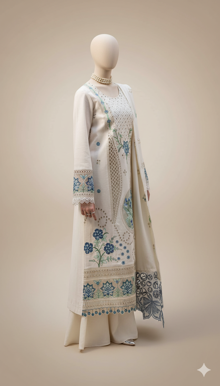 Ikhwan Replica – Most Demanding Edition | 3-Piece Unstitched Dhanak Embroidered Suit with Heavy Shawl | Winter Collection 2025