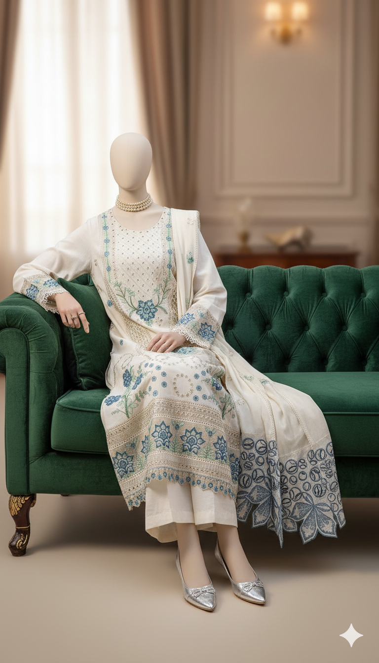 Ikhwan Replica – Most Demanding Edition | 3-Piece Unstitched Dhanak Embroidered Suit with Heavy Shawl | Winter Collection 2025