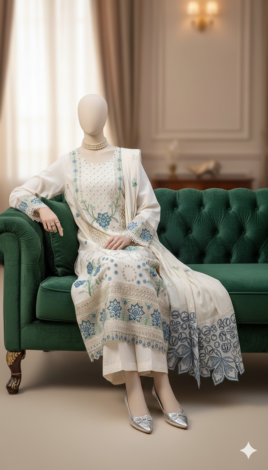 Ikhwan Replica – Most Demanding Edition | 3-Piece Unstitched Dhanak Embroidered Suit with Heavy Shawl | Winter Collection 2025