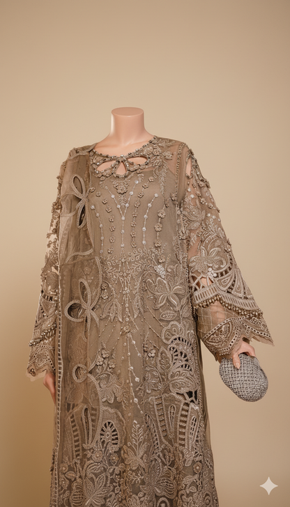 Ikhwan Replica – Wedding Luxury Collection | Premium Organza 3-Piece Heavy Embroidered Suit with Handwork & Stone Detailing