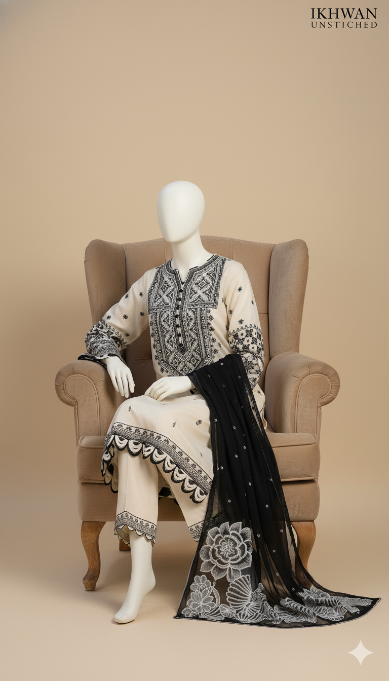 Dhanak Hit Codes | Premium 3-Piece Heavy Embroidered Winter Suit with Shawl & Patches | Winter Collection 2025