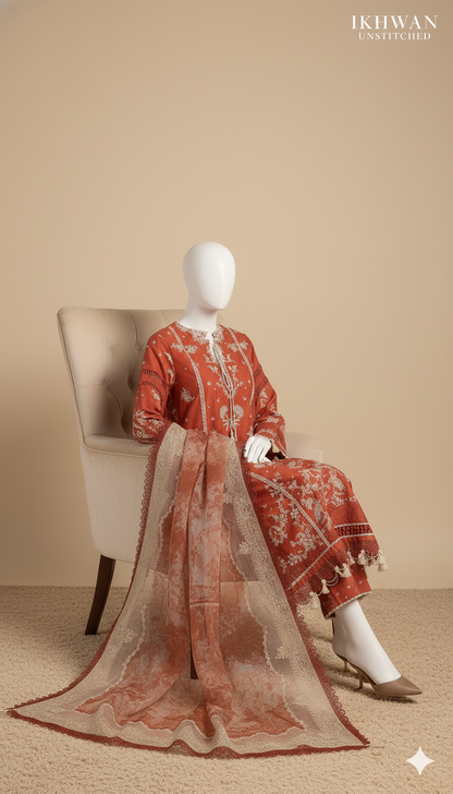 Ikhwan Replica – Premium Air-Jet Dhanak 3-Piece Embroidered Suit with Digital Pashmina Wool Shawl | Winter Collection 2025