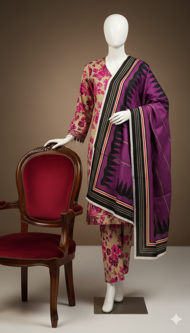 Exclusive Khaddar 3-Piece Unstitched Suit | Soft Dyed Khaddar Fabric with Trouser & Dupatta | Winter Collection 2025