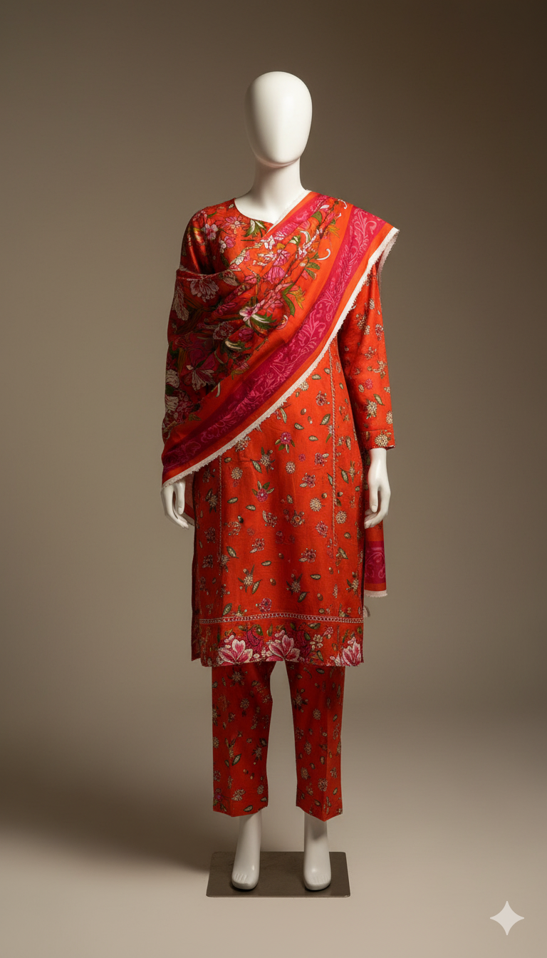 Red Dyed Khaddar 3-Piece Suit | Winter Collection 2025