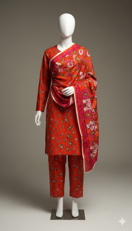 Red Dyed Khaddar 3-Piece Suit | Winter Collection 2025