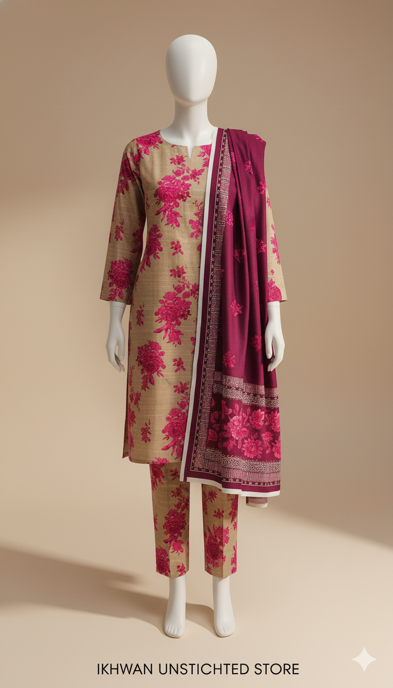 Exclusive Khaddar 3-Piece Unstitched Suit | Soft Dyed Khaddar Fabric with Trouser & Dupatta | Winter Collection 2025