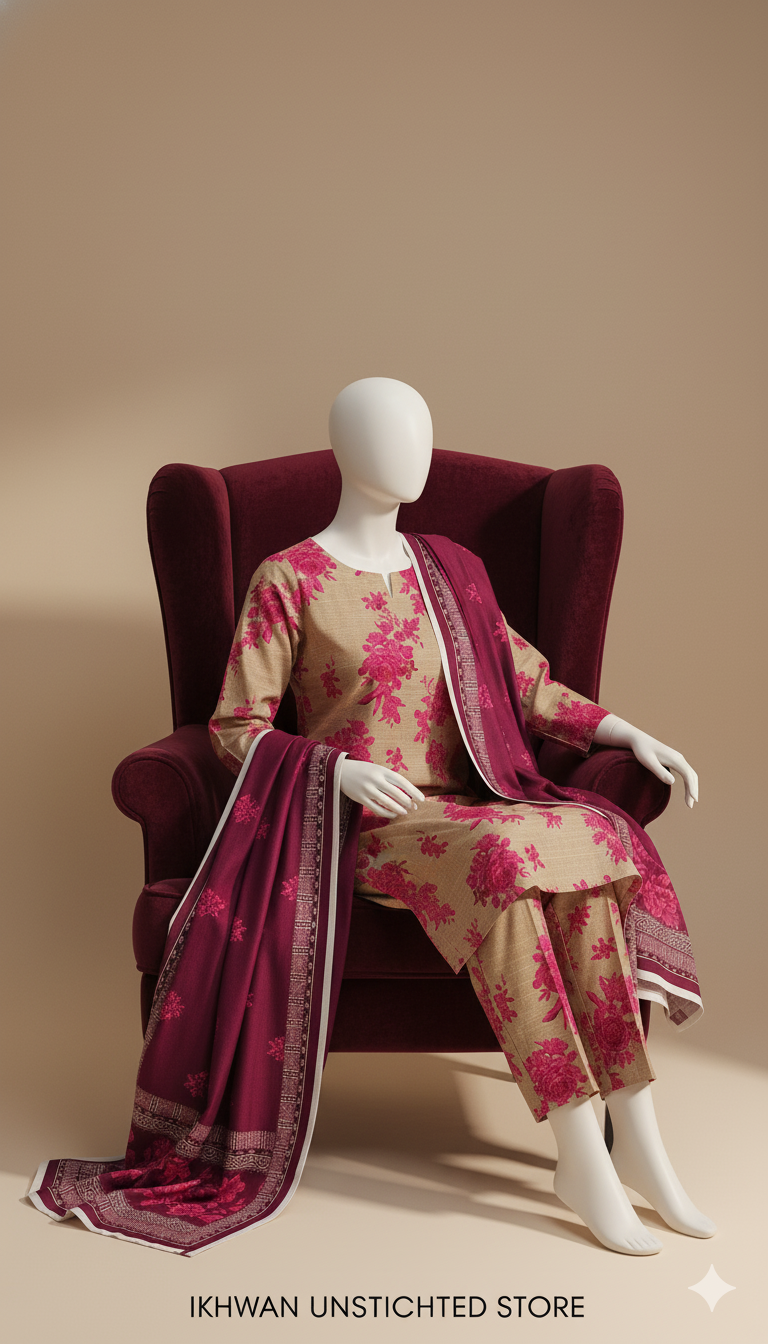 Exclusive Khaddar 3-Piece Unstitched Suit | Soft Dyed Khaddar Fabric with Trouser & Dupatta | Winter Collection 2025