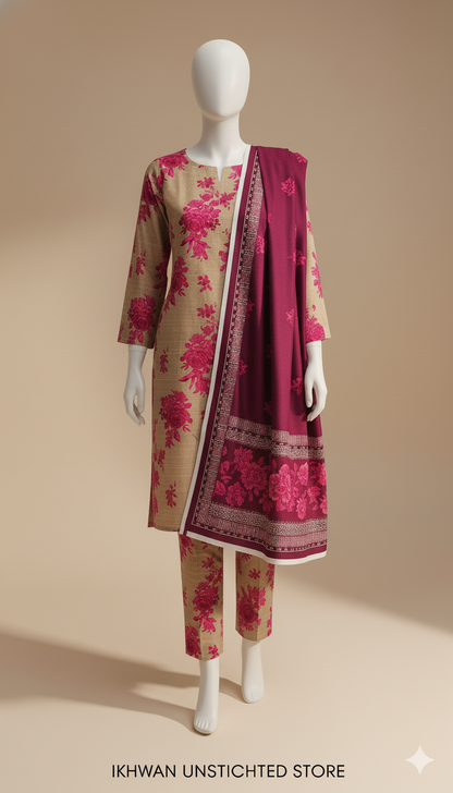 Exclusive Khaddar 3-Piece Unstitched Suit | Soft Dyed Khaddar Fabric with Trouser & Dupatta | Winter Collection 2025