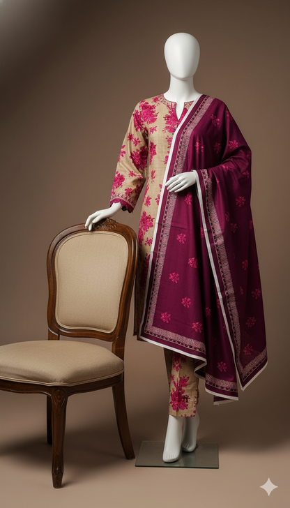 Exclusive Khaddar 3-Piece Unstitched Suit | Soft Dyed Khaddar Fabric with Trouser & Dupatta | Winter Collection 2025