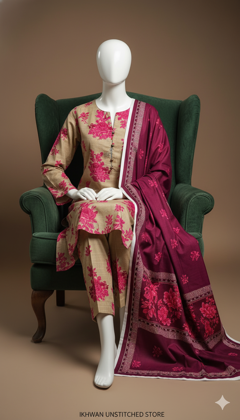 Exclusive Khaddar 3-Piece Unstitched Suit | Soft Dyed Khaddar Fabric with Trouser & Dupatta | Winter Collection 2025