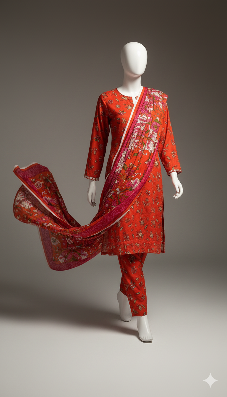 Red Dyed Khaddar 3-Piece Suit | Winter Collection 2025