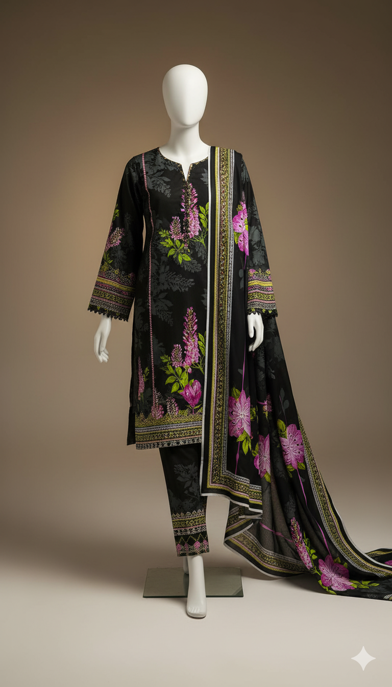 Black Dyed Khaddar 3-Piece Suit | Winter Collection 2025