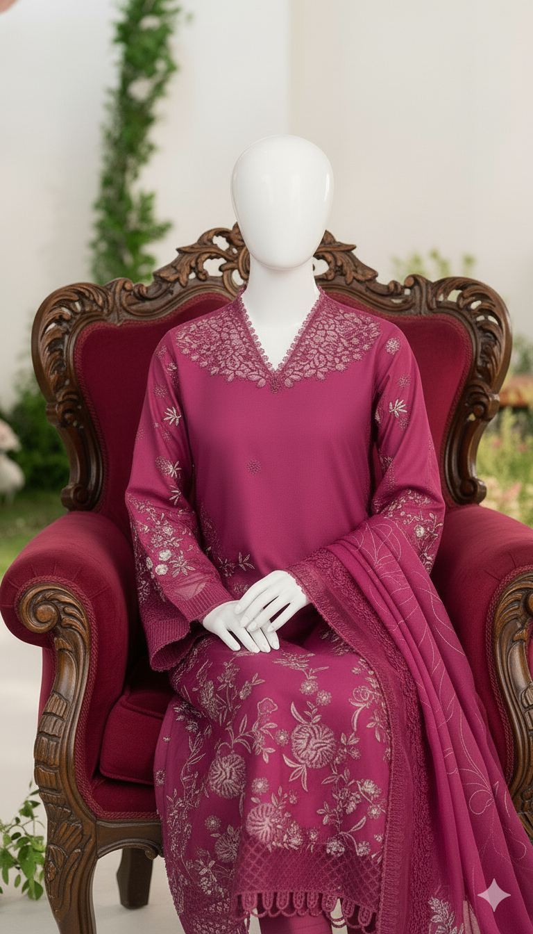 Ikhwan Replica – Premium Dhanak 3-Piece Heavy Embroidered Suit with Digital Wool Shawl | Winter Collection 2025