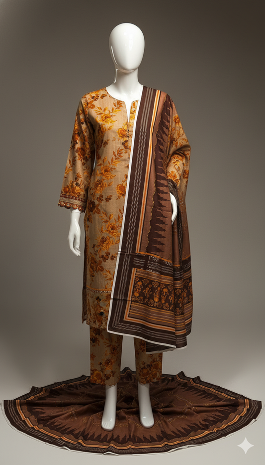 Khaddar 3-Piece Dyed Suit | Winter Collection 2025