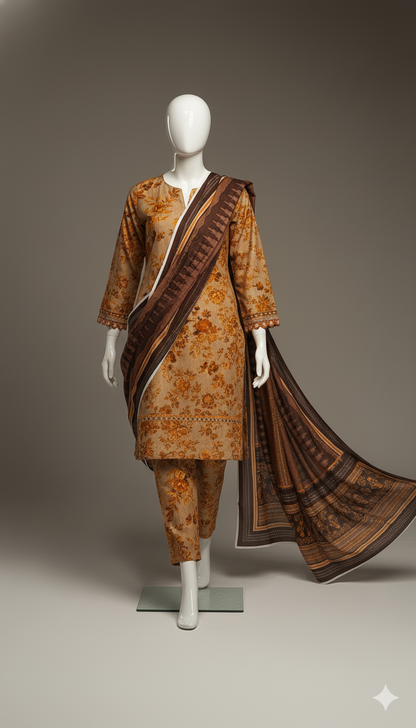 Khaddar 3-Piece Dyed Suit | Winter Collection 2025