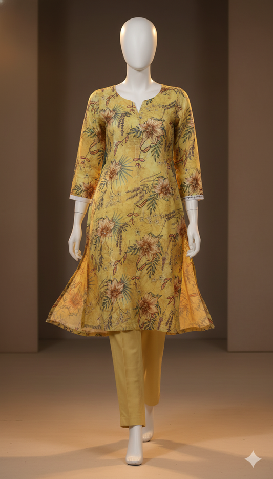 2-Piece Beige Khaddar Suit – Soft Winter Elegance | Digital Printed Shirt with Plain Trouser