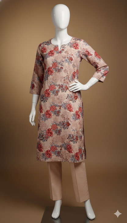 2-Piece Floral Khaddar Suit – Winter Bloom Edition | Printed Shirt with Plain Trouser