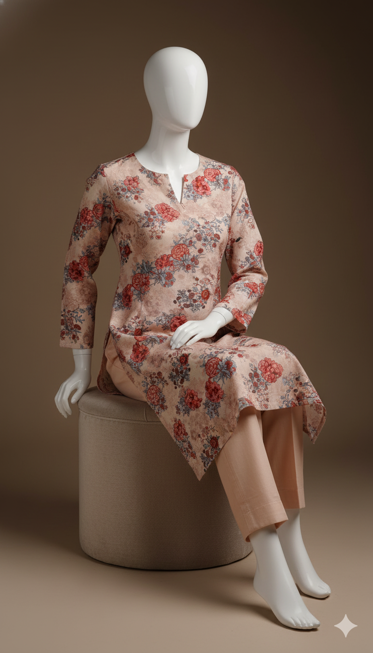 2-Piece Floral Khaddar Suit – Winter Bloom Edition | Printed Shirt with Plain Trouser