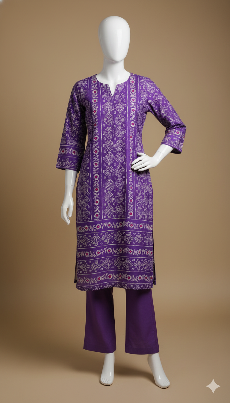 2-Piece Purple Khaddar Suit – Royal Winter Grace | Digital Printed Shirt with Plain Trouser