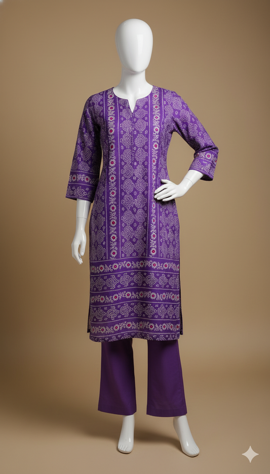 2-Piece Purple Khaddar Suit – Royal Winter Grace | Digital Printed Shirt with Plain Trouser