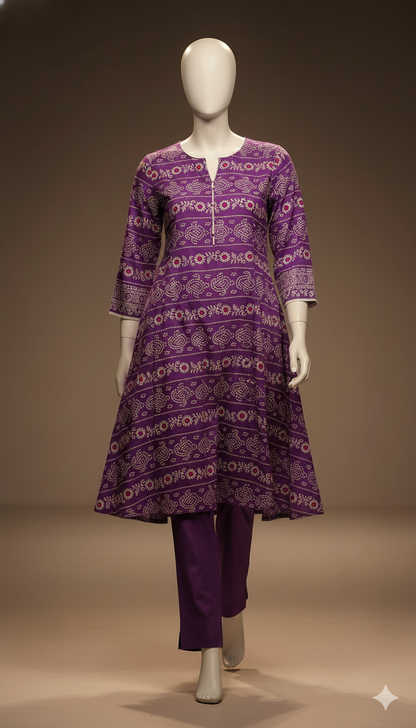 2-Piece Purple Khaddar Suit – Royal Winter Grace | Digital Printed Shirt with Plain Trouser