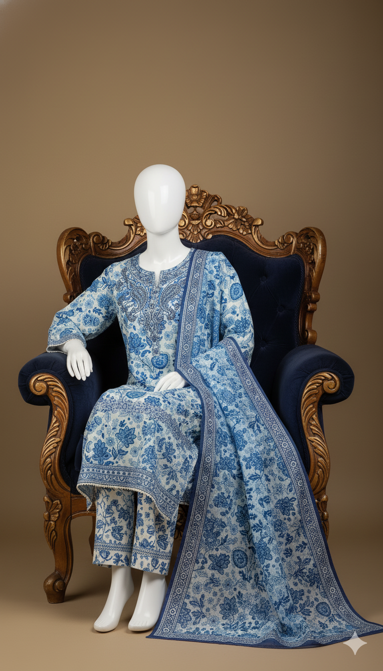 Digital Print Volume | Pure Soft Slub Khaddar 3-Piece Unstitched Suit with Heavy Embroidered Patches