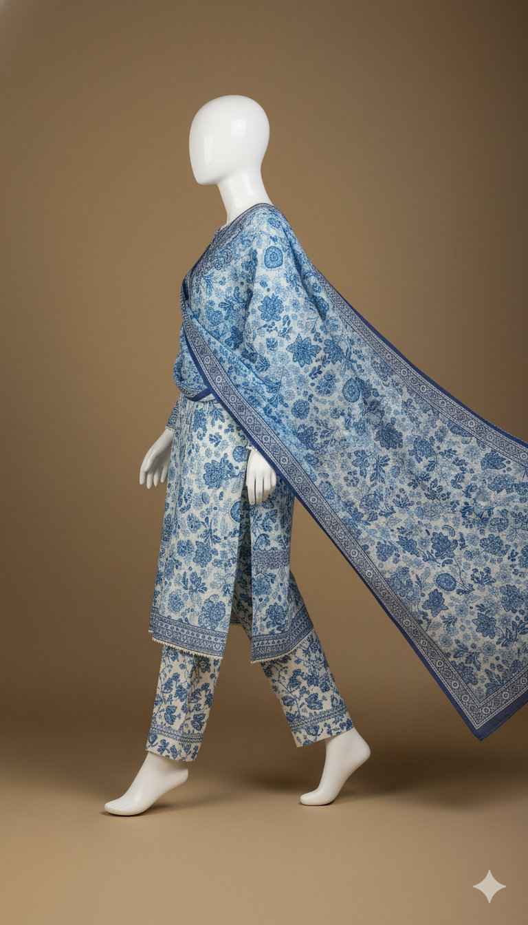 Digital Print Volume | Pure Soft Slub Khaddar 3-Piece Unstitched Suit with Heavy Embroidered Patches