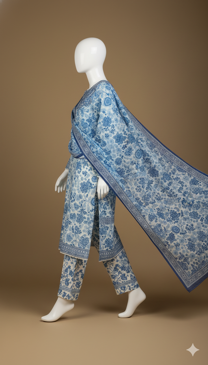 Digital Print Volume | Pure Soft Slub Khaddar 3-Piece Unstitched Suit with Heavy Embroidered Patches