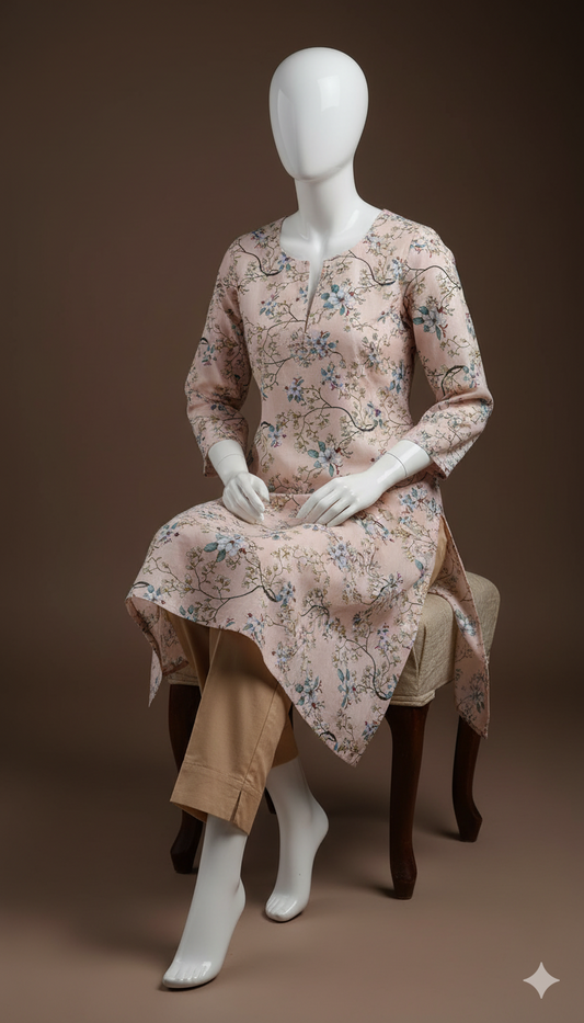 2-Piece Khaddar Suit – Digital Printed Shirt with Plain Trouser | Winter Everyday Collection