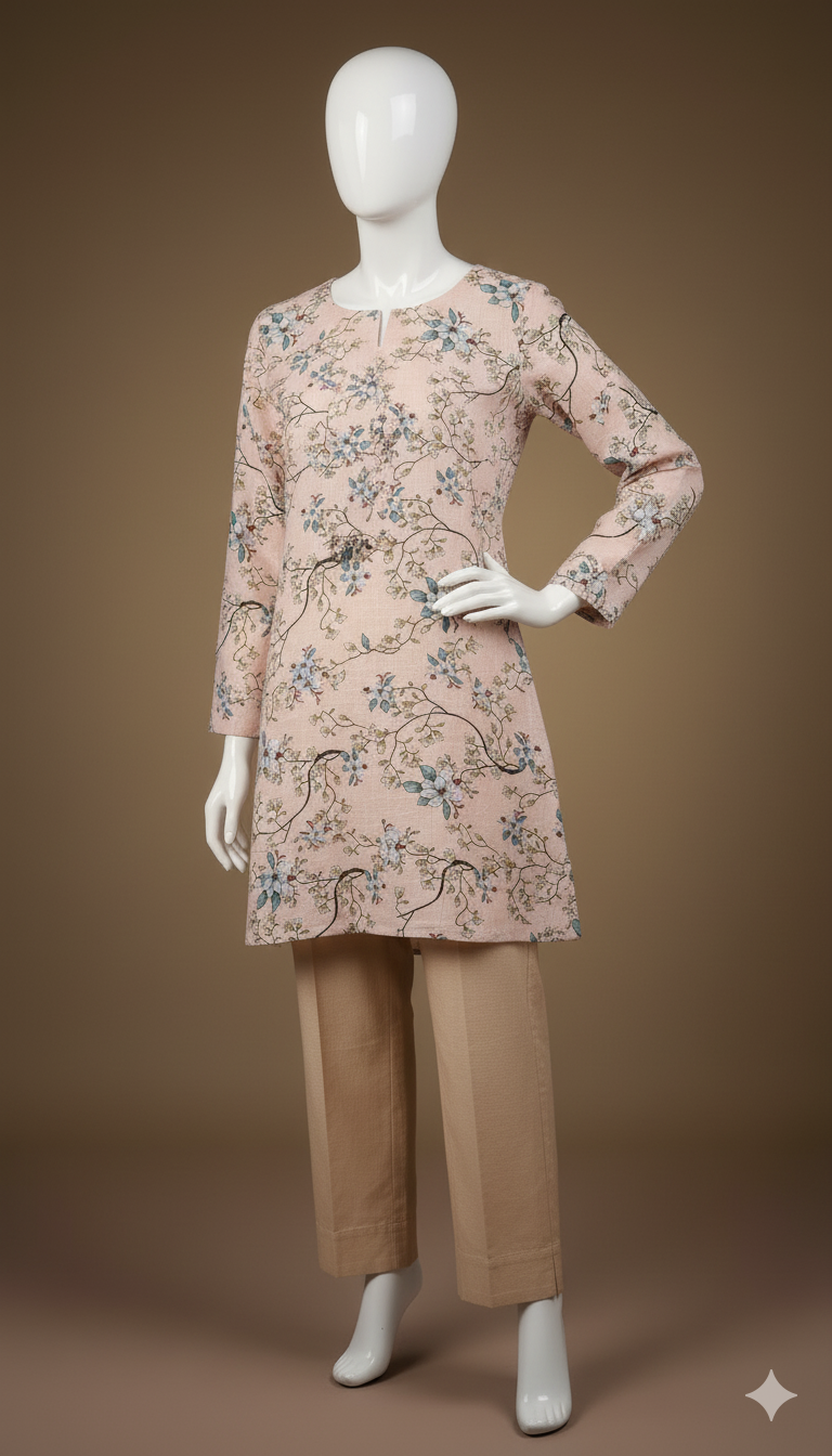 2-Piece Khaddar Suit – Digital Printed Shirt with Plain Trouser | Winter Everyday Collection