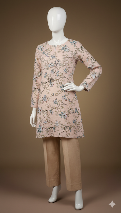 2-Piece Khaddar Suit – Digital Printed Shirt with Plain Trouser | Winter Everyday Collection