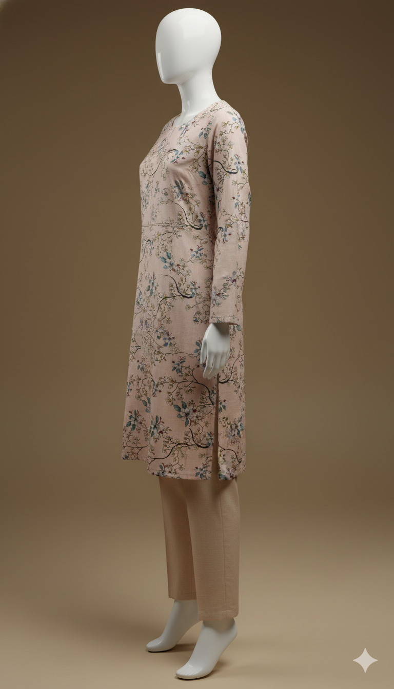 2-Piece Khaddar Suit – Digital Printed Shirt with Plain Trouser | Winter Everyday Collection