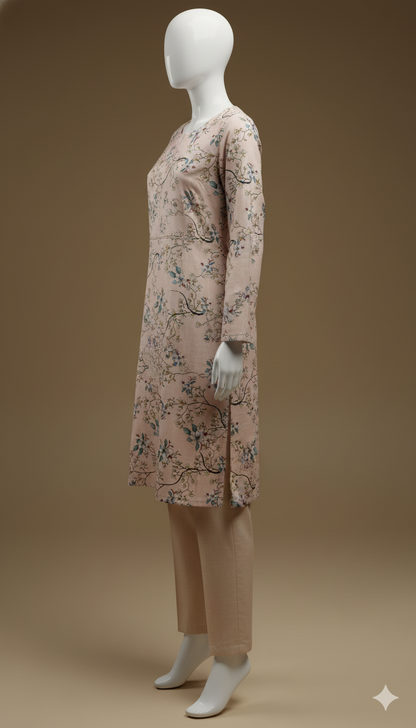 2-Piece Khaddar Suit – Digital Printed Shirt with Plain Trouser | Winter Everyday Collection