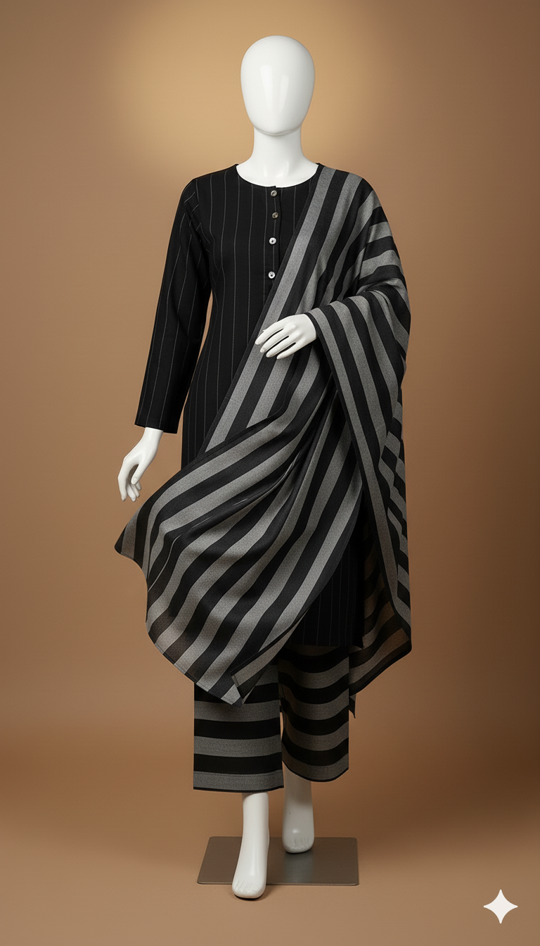 New Winter Multani Khaddi Marina Susi 3-Piece Unstitched Suit – Check Style Winter Collection 2K25 | Ikhwan Unstitched