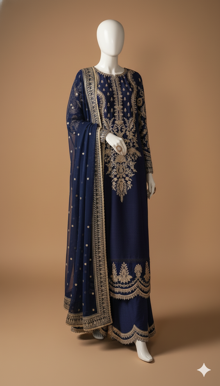 Winter Velvet Elegance – Embroidered 3-Piece Ready-to-Wear Ensemble