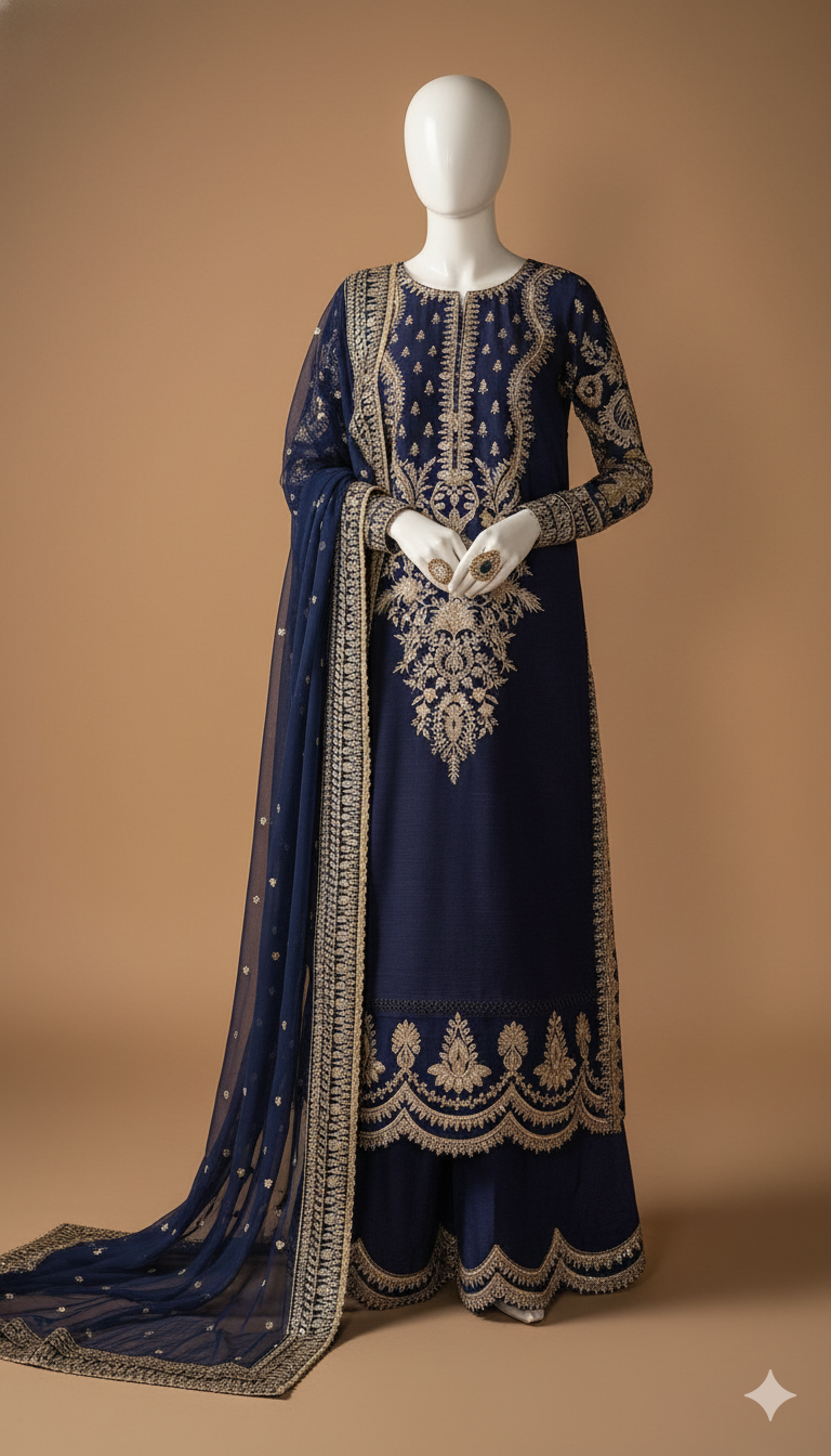 Winter Velvet Elegance – Embroidered 3-Piece Ready-to-Wear Ensemble